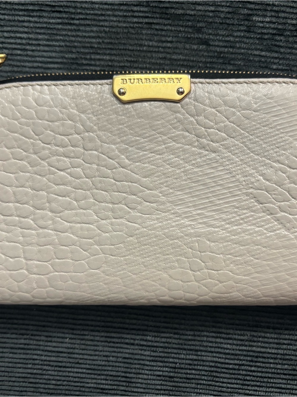 Burberry Cream Textured Leather Clutch with Gold Hardware